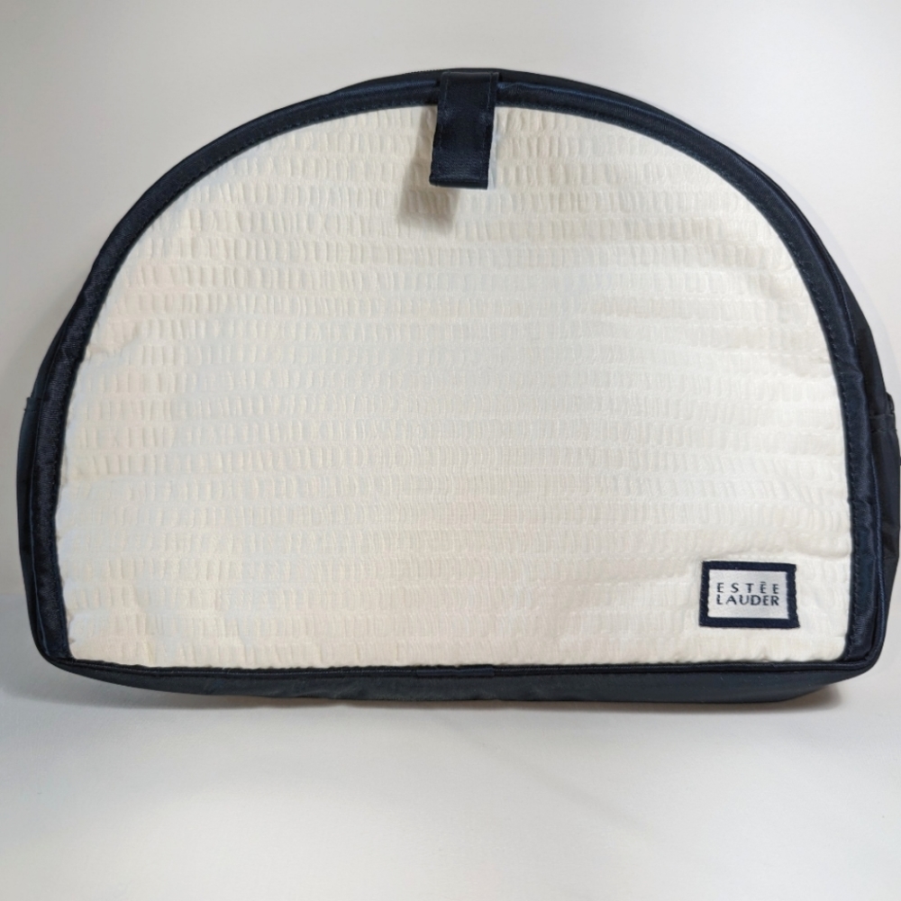Este Lauder Large White and Navy Cosmetic Bag